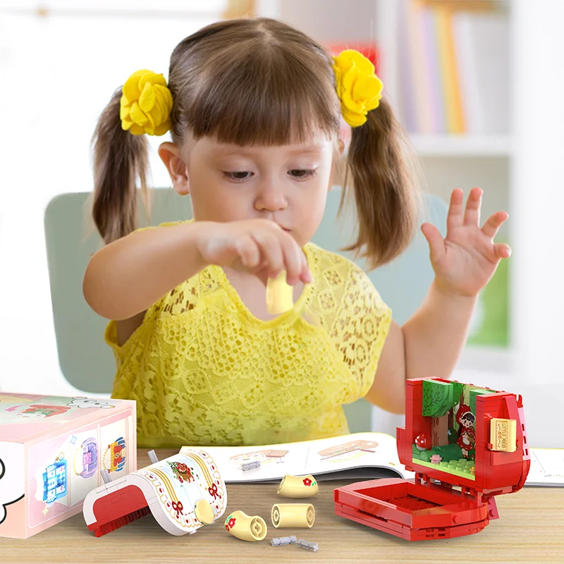 Conjunto de blocos de construção de bolsa de chapeuzinho vermelho, brinquedos de exibição de coleção de bolsa de doces fofos, ideia de presente de aniversário para meninas 6 +