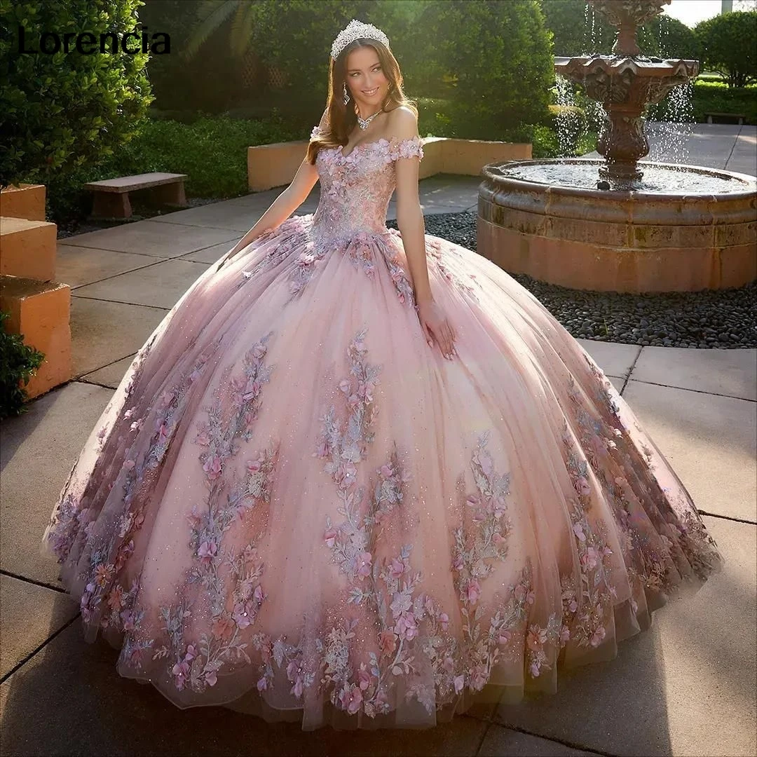 فستان Quinceanera مخصص باللون الأزرق الملكي والوردي ثلاثي الأبعاد مزين بالدانتيل على شكل زهرة مطرز بالخرز مع كيب سويت 16 فيستدوس دي 15 أنيو YQD663