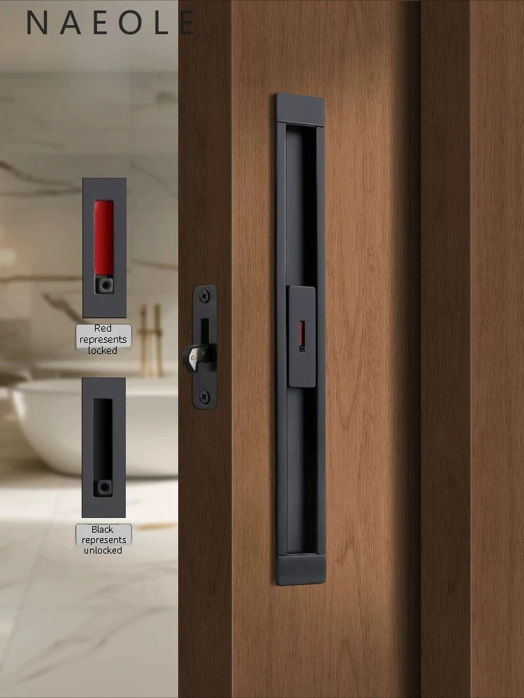 Japanese Style Pocket Sliding Door Lock, Embedded Sliding Rail Folding Door with Indicator, Universal Built-in Safety Lock view 3