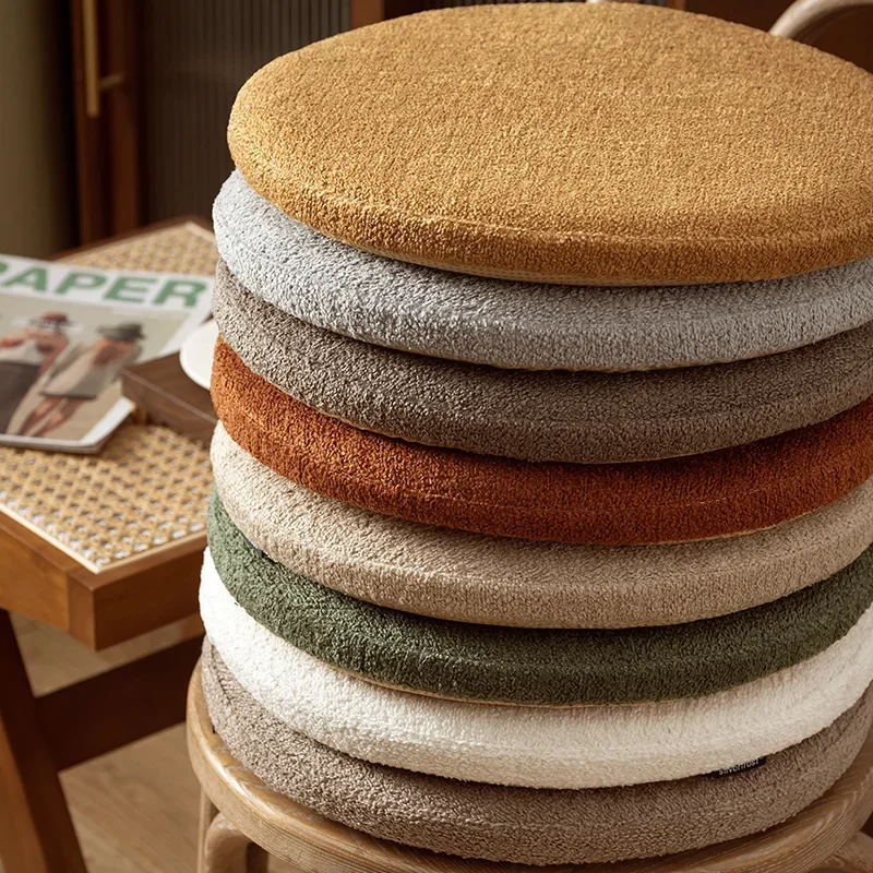 Solid Teddy Velvet Stool Cushions Round Warm Memory Foam Filled Hip Pad Comfortable Detachable 4.5Cm Thick Sedentary Artifact