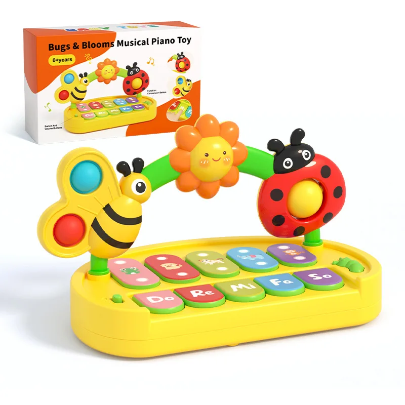 Baby-Musikinstrument-Spielzeug für 0–3 Jahre alte Kleinkinder, buntes Insektenblumen-Musikklavier mit Licht, Spielzeug für die frühe Bildung, Geschenke
