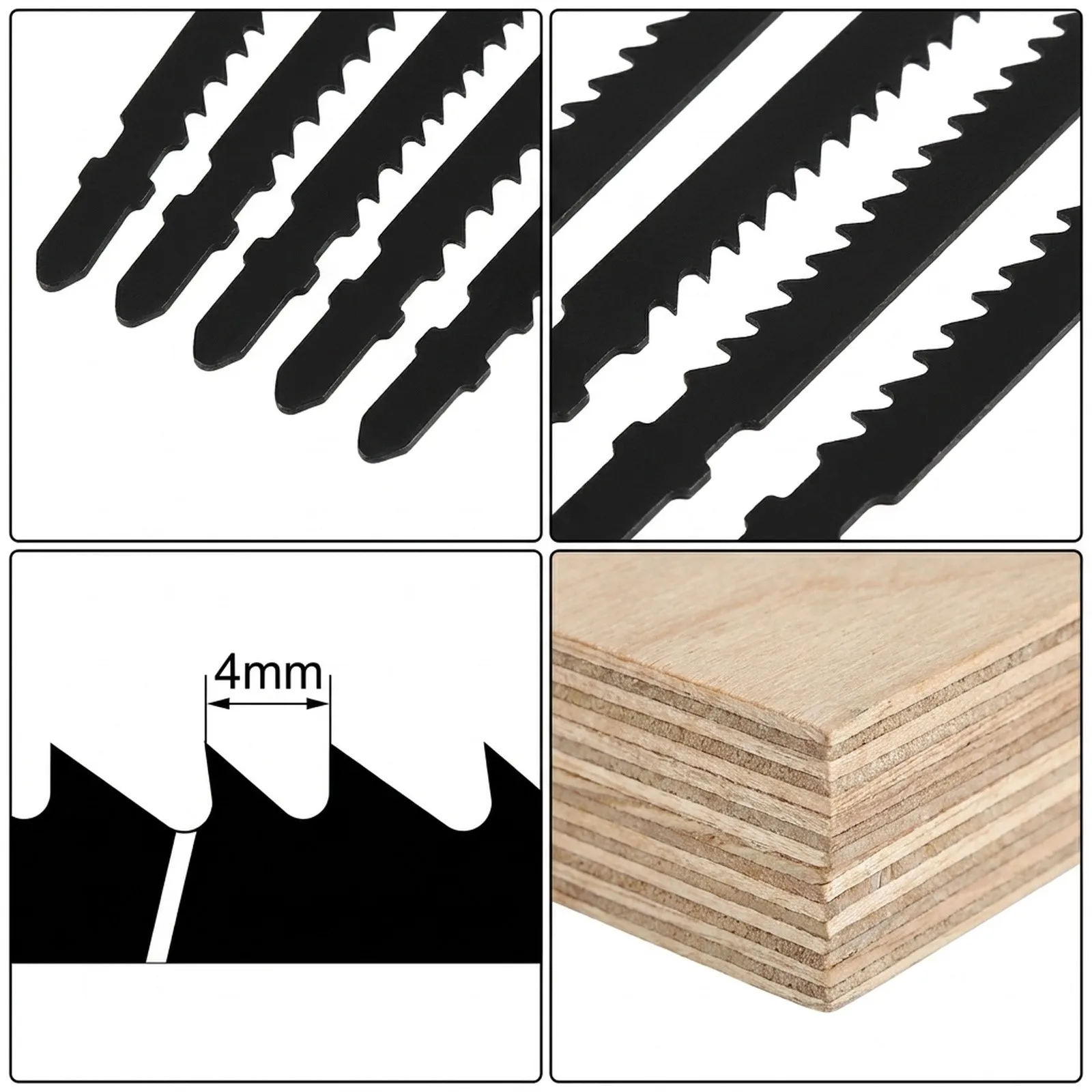 6pcs T-Shank Jig Saw for blades for T744D Fit 180mm Length 150mm Tooth Section 4mm Tooth Pitch 10mm Width for Wood and Board