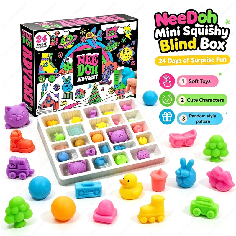 2026 New NeeDoh Christmas Advent Calendar Gift Box, 24‑Day Surprise Mini Squishy Fidget Toys, Sensory Stress‑Relief Toy Gift Set
