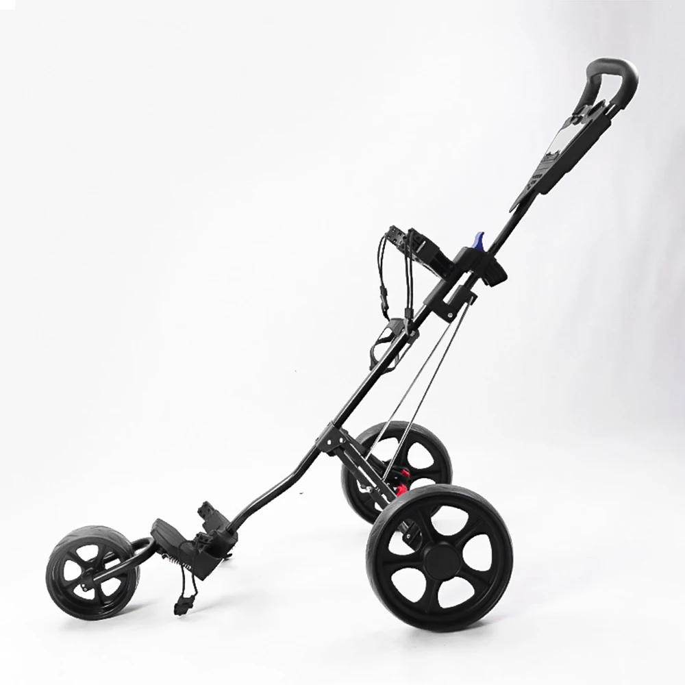 Chariot de golf à nervures poussées avec support de carte de pointage, sac de rangement pliable ultra léger, chariot à 3 roues