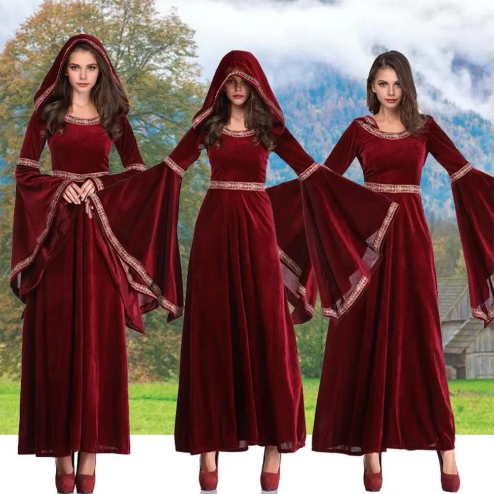 

Halloween medieval classical Gothic jumpsuit long dress luxury women's party cosplay vampire Christmas adult costume