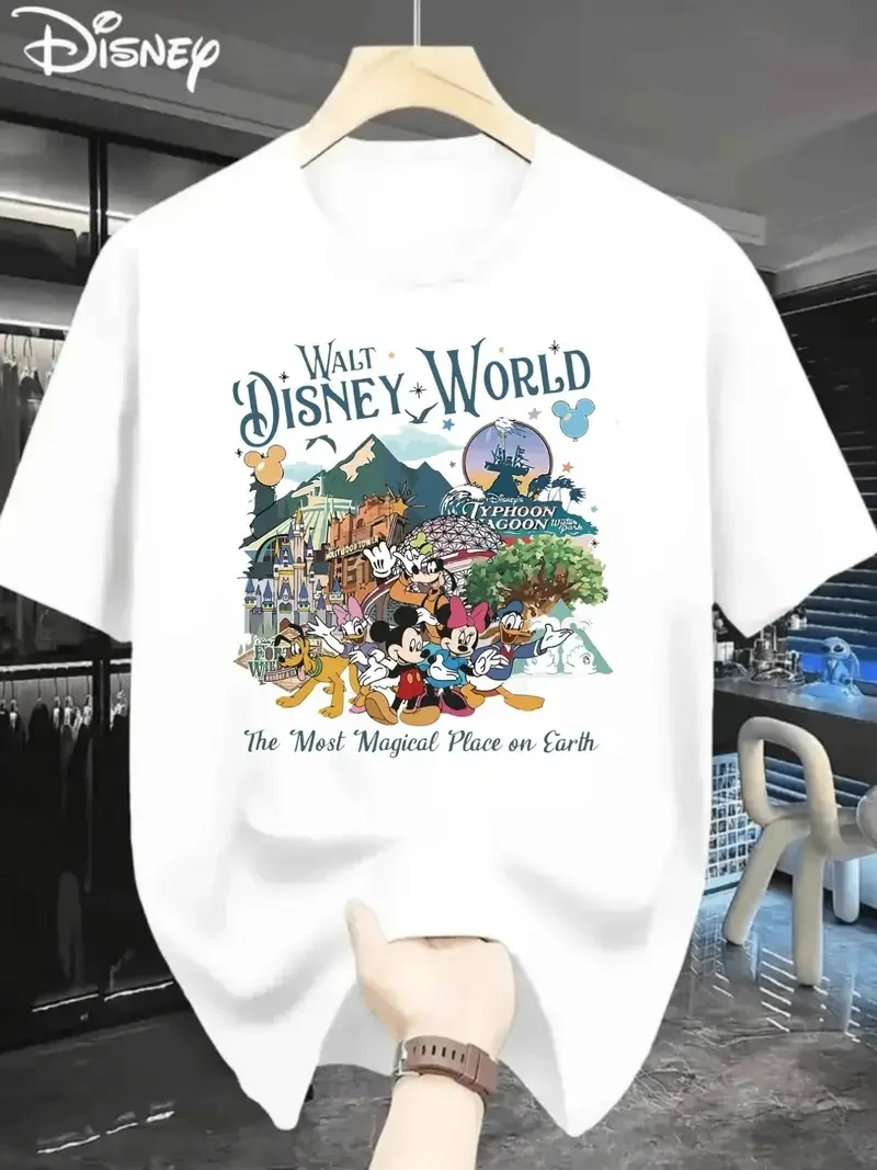 Kaus Lengan Pendek Leher Bulat Hitam Wajah Tersenyum Unik Nyaman Kasual Wanita Motif Pola Disney 2025