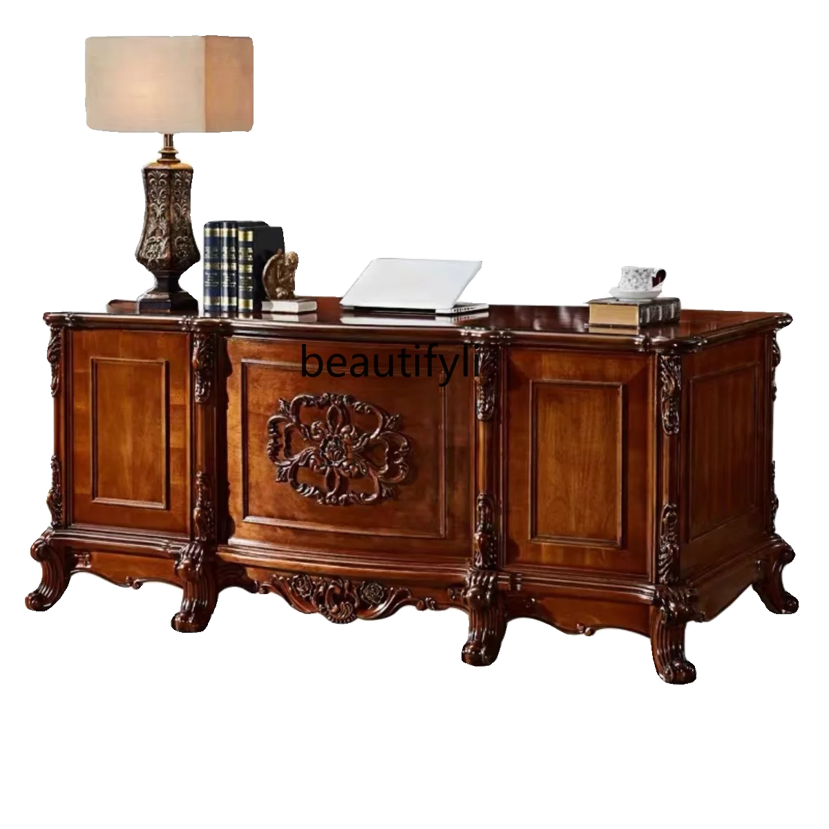 

American solid wood office computer desk European retro luxury desk workbench study