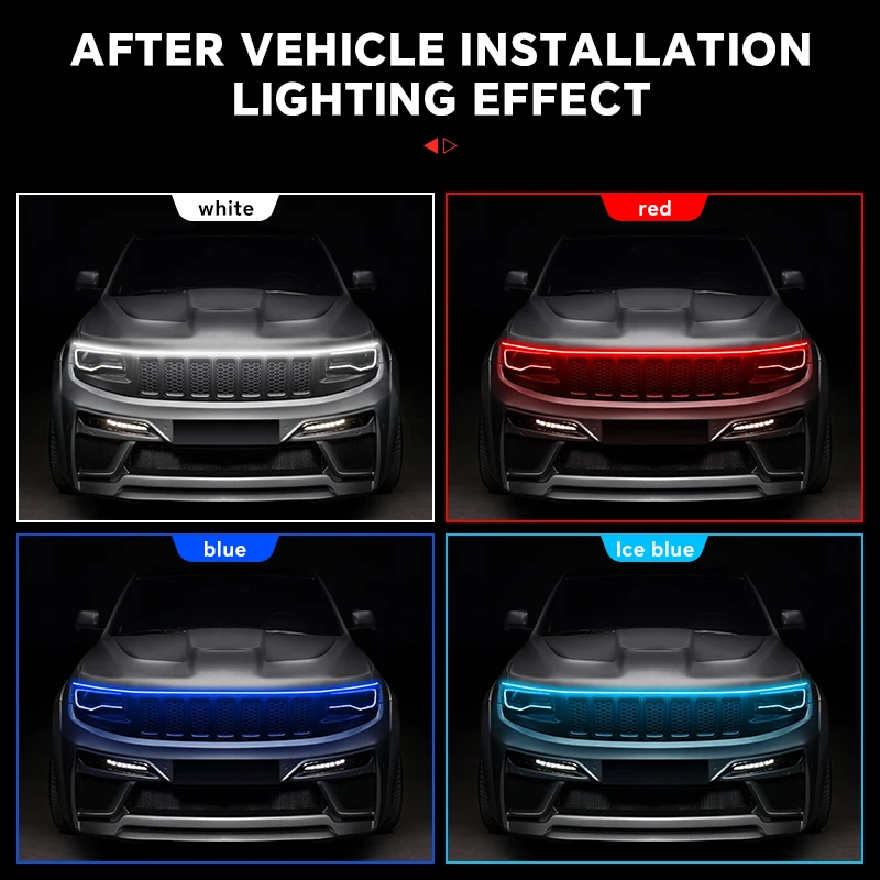 YiRui car daily running light hood light revamp 1.8M 2.0M 12V LED decorative light strip