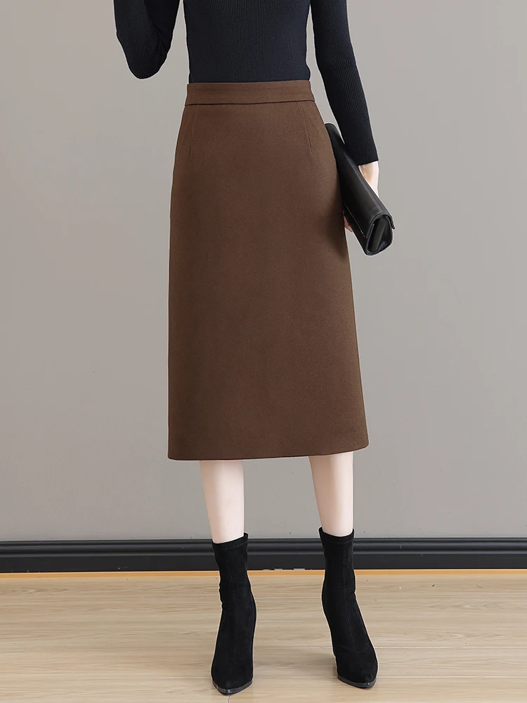 

High Waist Woolen Skirt Women's Autumn Winter New Style Slimming Wrap around Skirt Small Size mid Length One Step Skirt