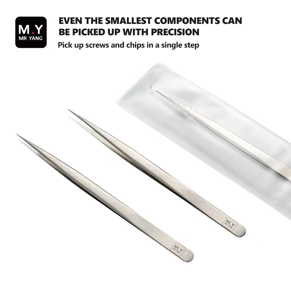 MR.YANG Seamless Pointed-Tip Tweezers for Smartphone and Tablet Repair Screws Solder Joints Chips Precision Gripping Tools