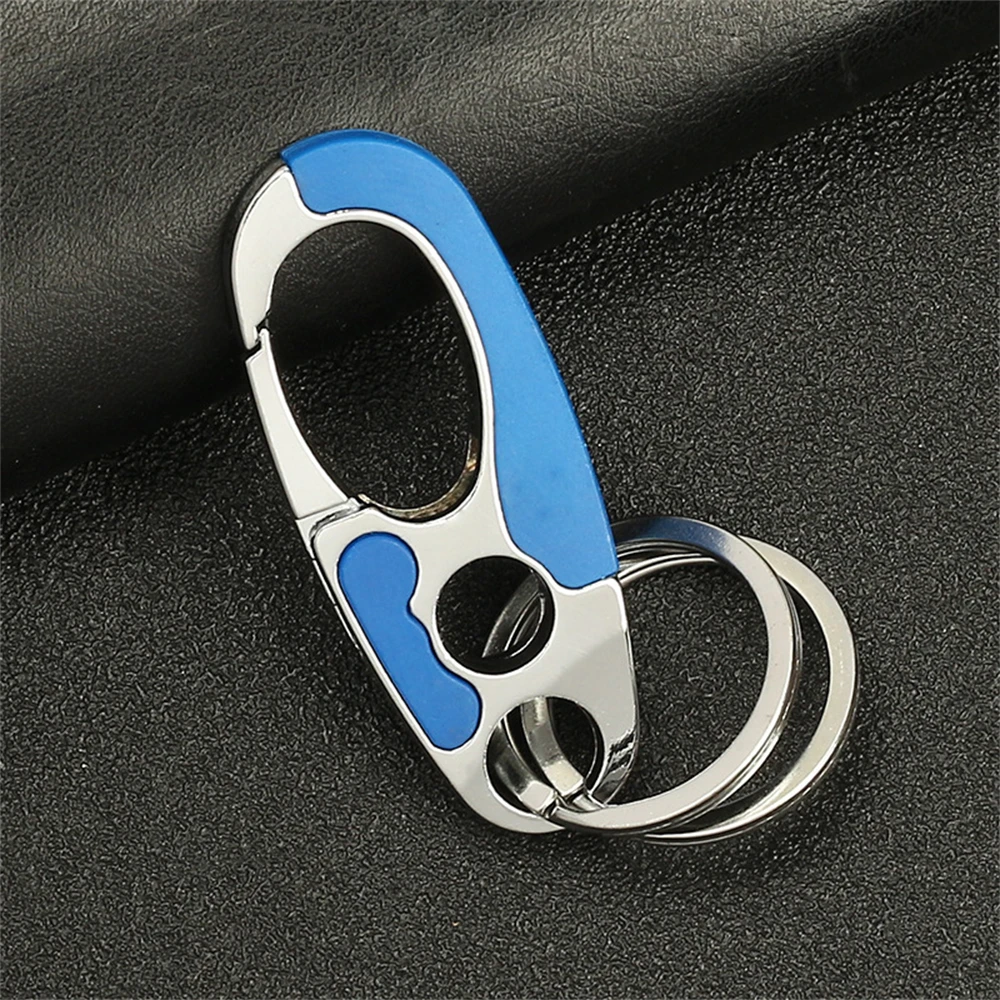 Men\'s Business Keychain Hook Stainless Steel Buckle Outdoor Carabiner Climbing Tool Double Ring Fishing Key Ring Car Accessories