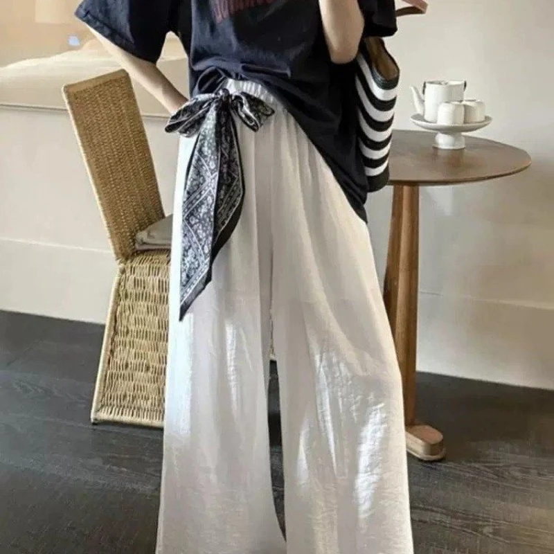 

2025 Pre-fall Fashion Silk Scarf Elasticated Waist Temperament Women's Straight Wide-leg Pants