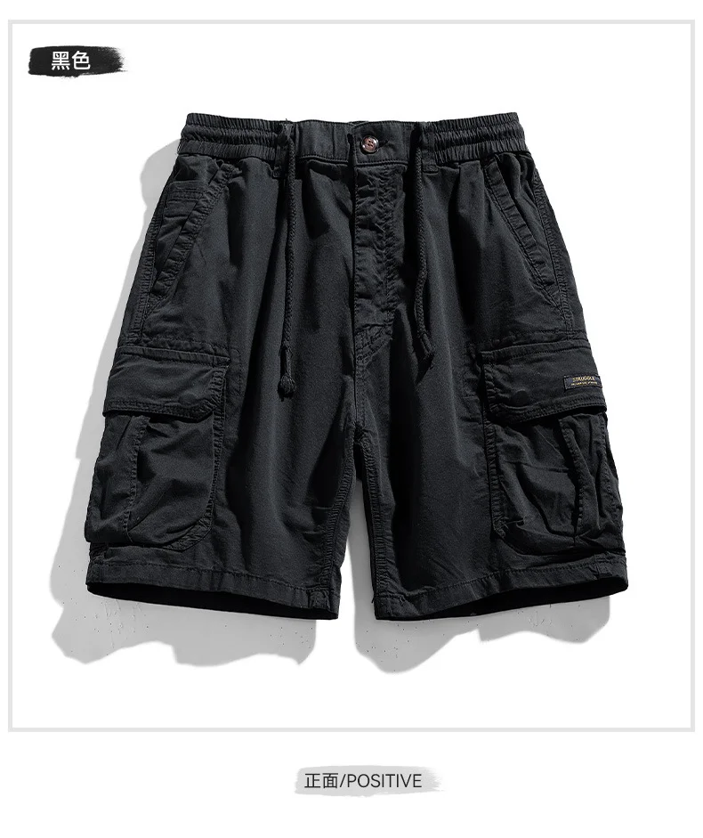 Cargo Shorts Lightweight Summer Men Cotton Multi Pocket American Retro Casual Solid Elastic Waist Beach Short Men Jogger Pants
