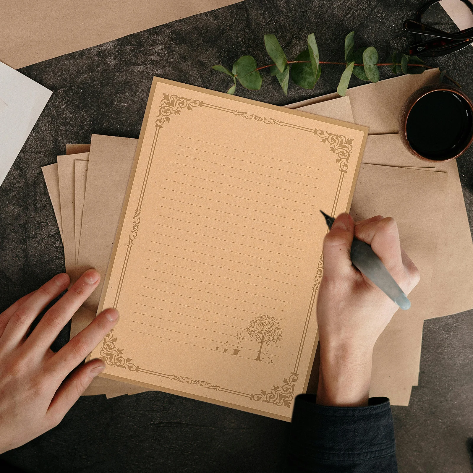 

80 Pcs Blank Vintage Stationery Letter Paper Small and Fresh Light Brown Decorative
