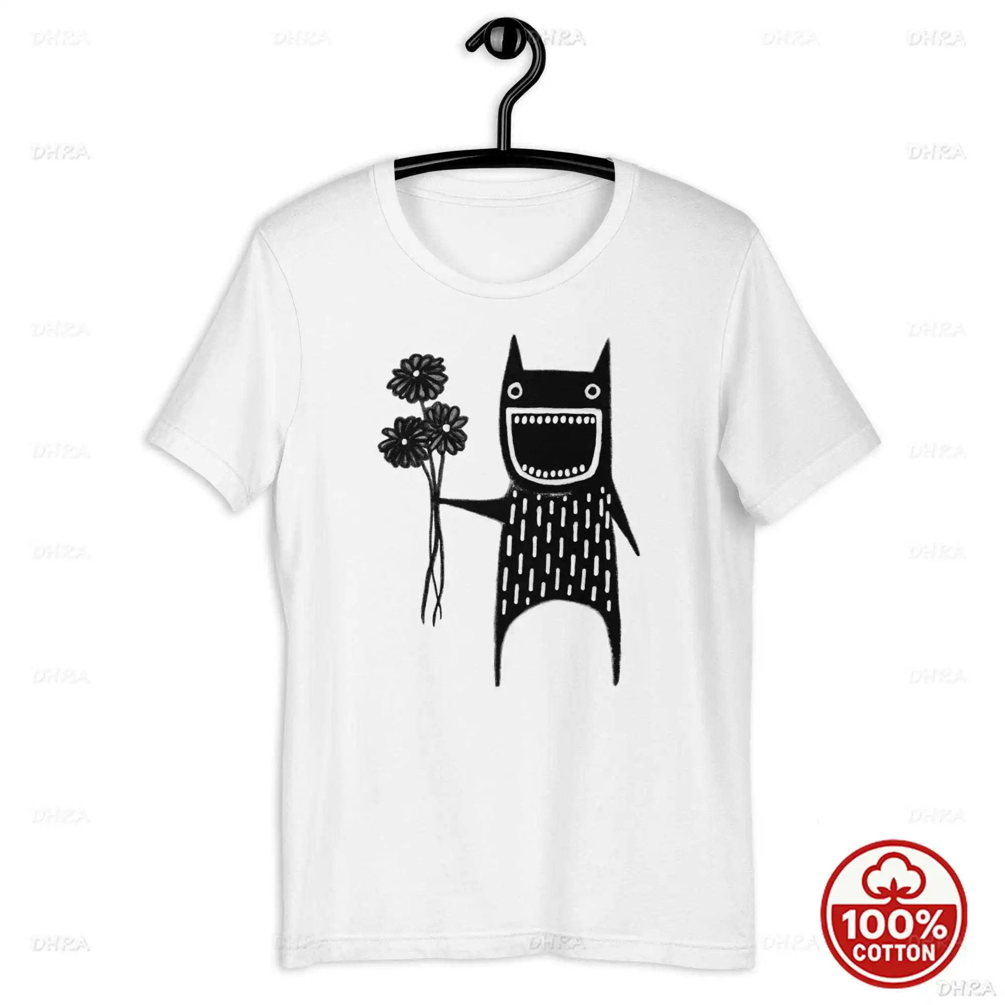 Weirdcore Monster Shirt Cute Creepy Bat Tee Monster Holding Flowers Doodle Sweatshirt Gothic Gift Top