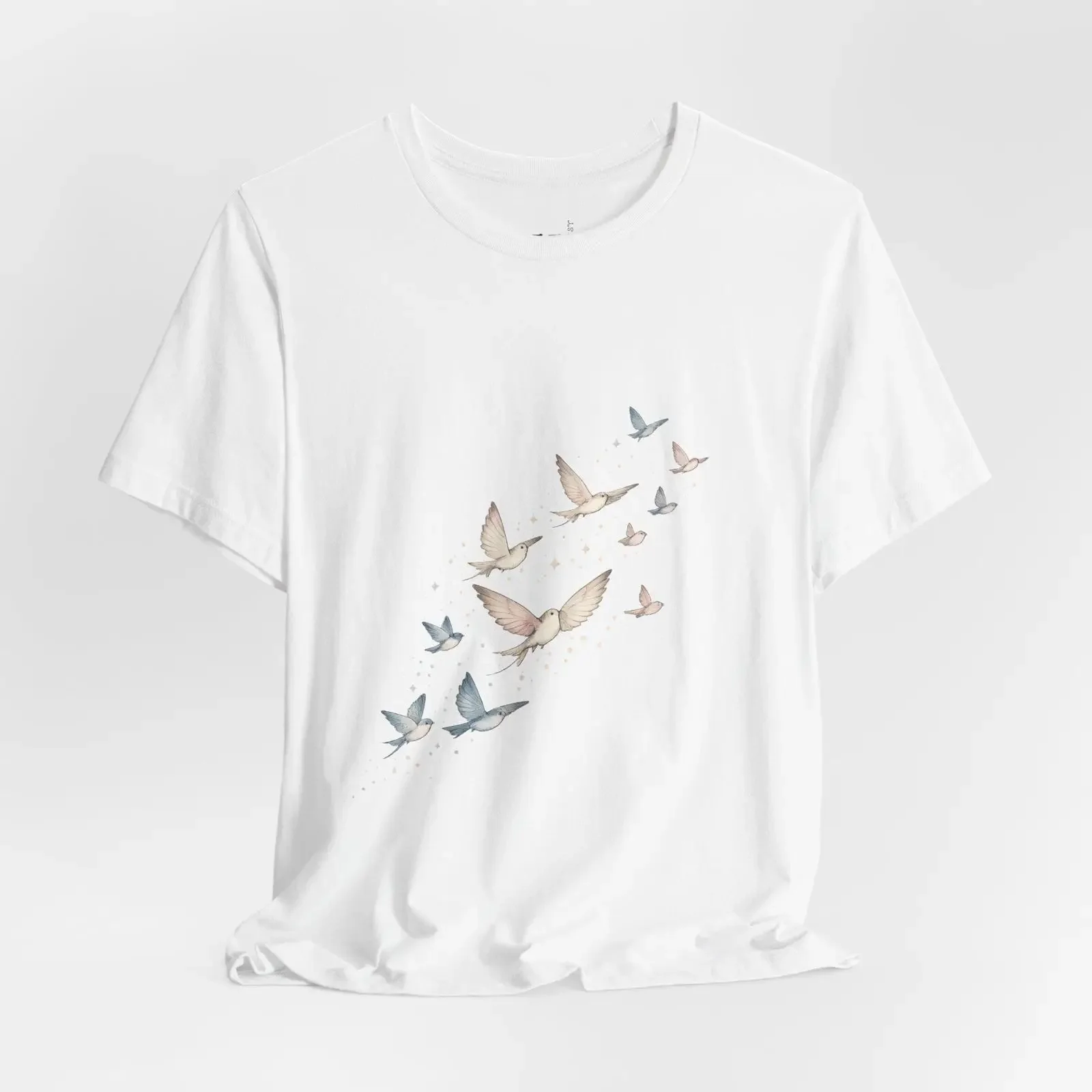 Watercolor Flying Birds T Shirt Minimal Bird Flock vintage Washed Stylish Unisex Versatile Soft Breathable Comfortable Casual