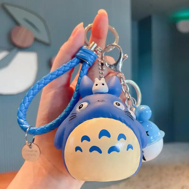 Totoro Keychain Cartoon Anime Cute Cat Totoro Doll Figure Leather Strap Keyring Bag Car Key Chain Christmas Gifts view 3
