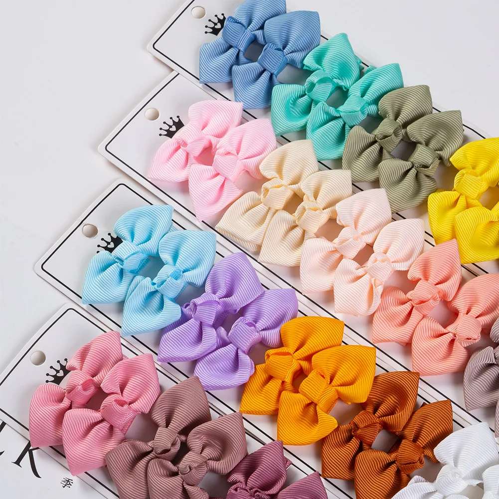 12Pcs/Set New Solid Ribbon Bowknot Hair Clips For Baby Girls Handmade Cute Bows Hairpin Barrettes Headwear Kids Hair Accessories