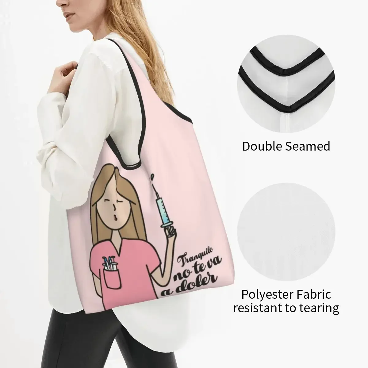 Enfermera En Apuros Doctor Nurse Medical Grocery Shopping Bags Funny Shopper Tote Shoulder Bags Large Capacity Portable Handbag