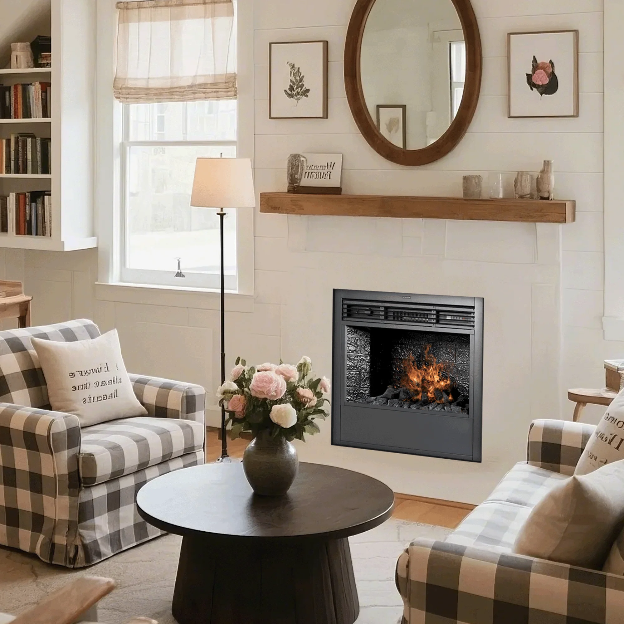 Electric Fireplace Insert Water Vapor Technology Realistic Flame Display Log Burning Sound 2 Heat Levels  Outdoor Hotel