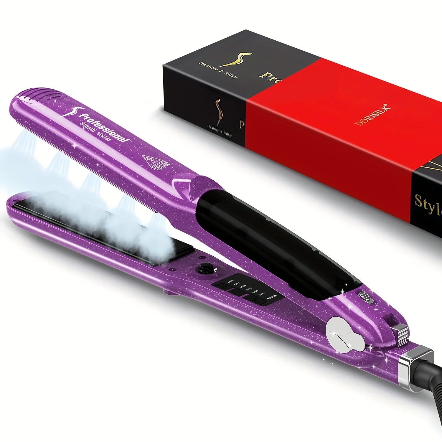 Steam Straighteners for Hair Professional Salon Ceramic Tourmaline Vapor Flat Iron and Curler 2 in 1 Straightening Curling Iron