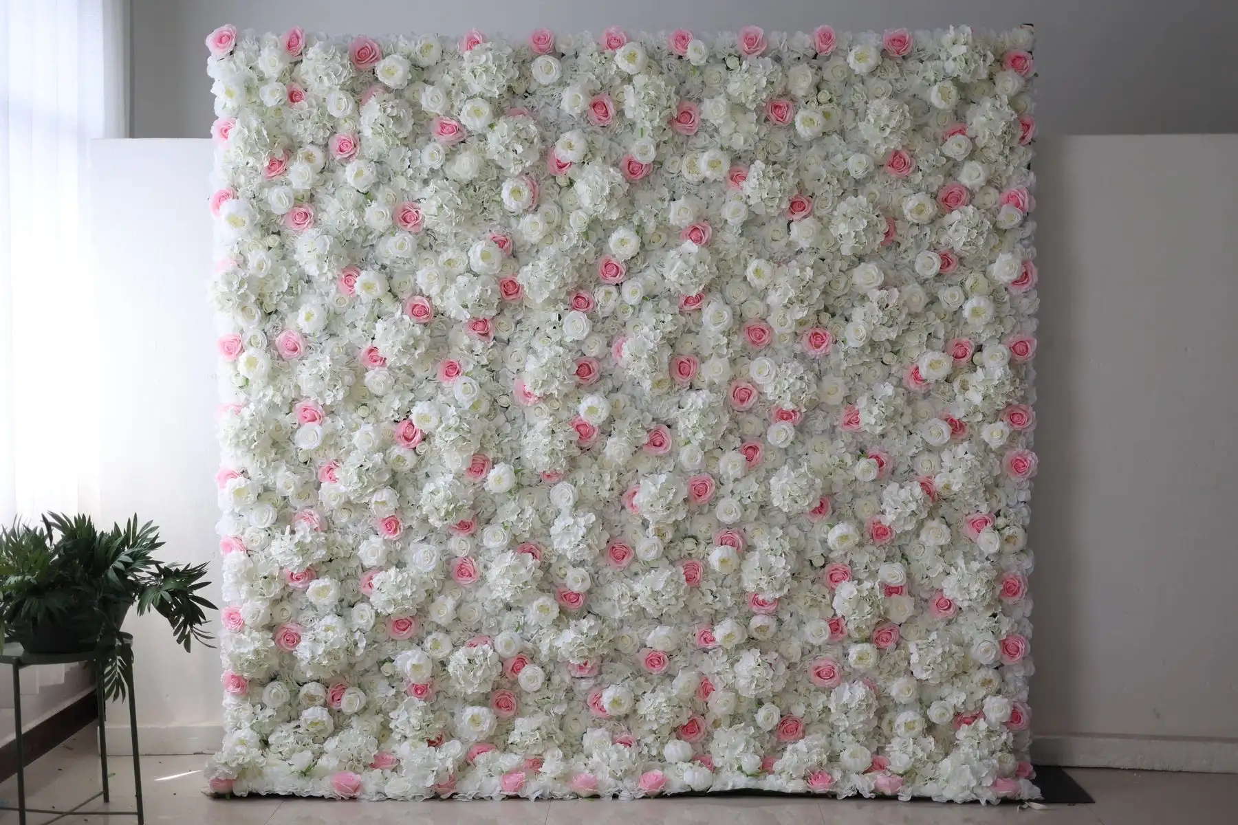 3D Deluxe Version Romantic Beautiful White Rose Gradient Cloth Curtain Flower Wall Wedding Backdrop Decor Fabric Wall Party Prop