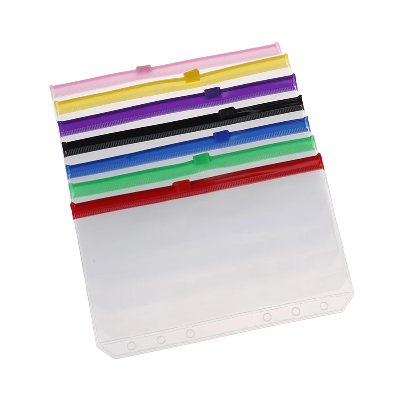 Impermeável PVC Zipper Binder bolsos, Envelopes bolsas, A6, 6 buracos, 4pcs