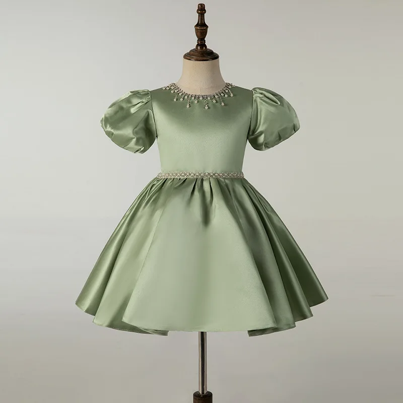 Fashionable And Cute Catwalk Dress Piano Playing Host One-year-old Children Spring Green Princess Dress Children's Clothing