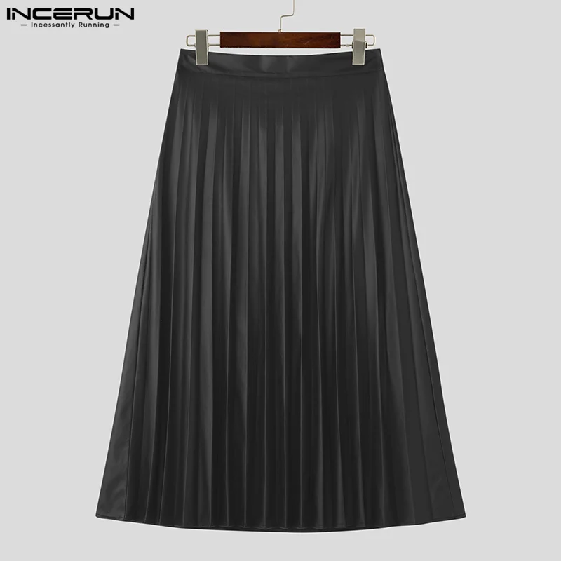 INCERUN Men Skirts Zipper Solid Loose Pleated Casual Men\'s Bottoms Streetwear 2024 Fashion Personality Unisex Skirts Pants S-5XL