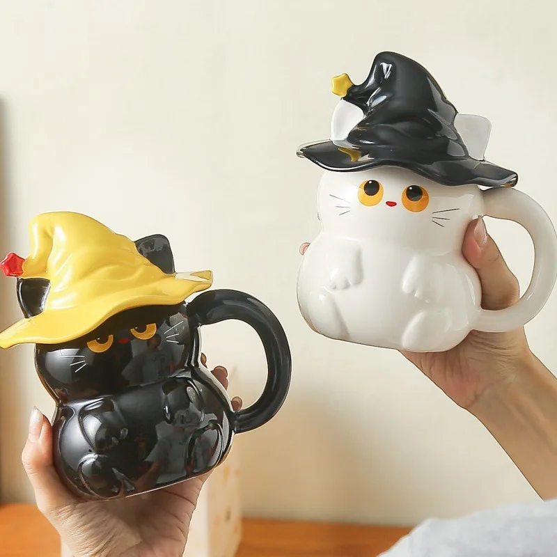 Magische Hoed Kat Waterbeker Keramische Mok voor Meisjes met Deksel Hoge Uiterlijk Halloween Cadeau voor Vriendin Huishoudelijk Water Drink Speelgoed