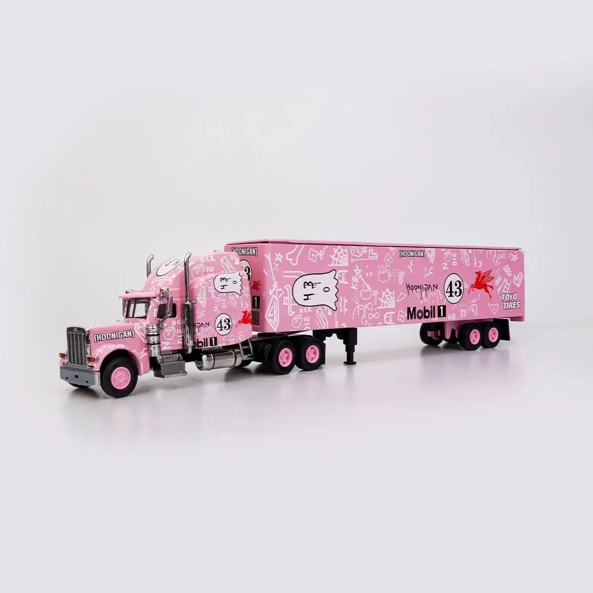 1:64 Peterbilt Truck Semitrailer Trailer Fine Works Container Truck Simulation Alloy Car Model