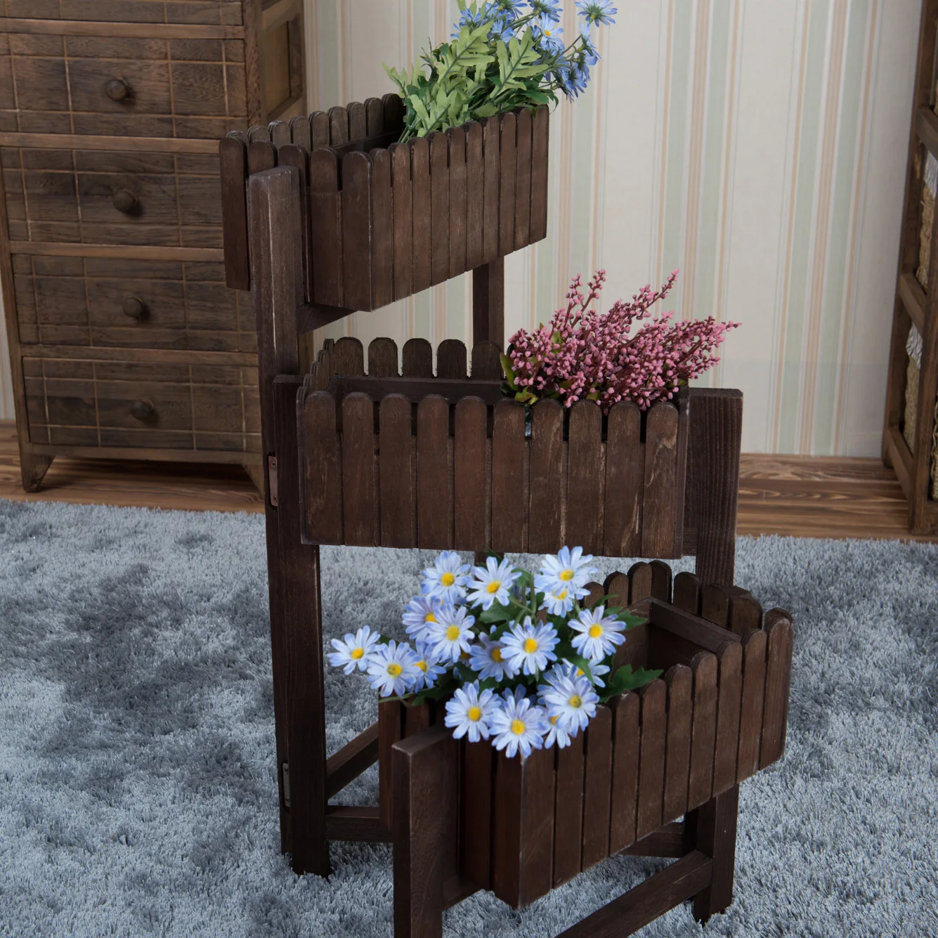 Madeira maciça dobrável e móvel Flower Rack, Rack de armazenamento, Casa e loja, Zakka Mercearia e Decoração, Armazenamento de Moda, Atacado