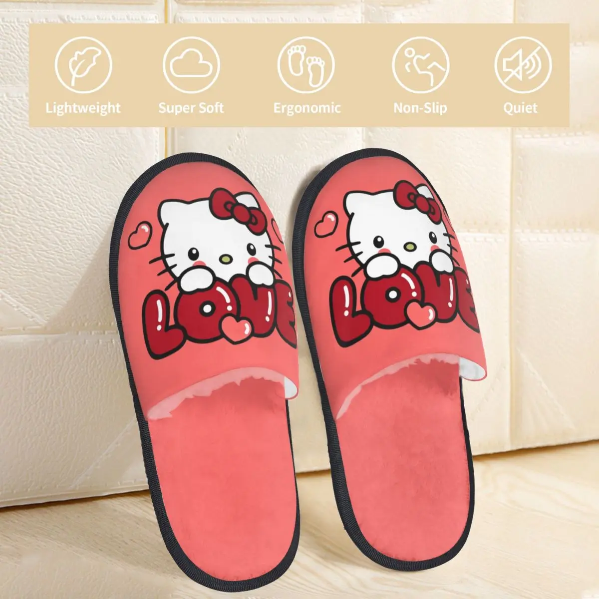 Lovely Hello Kitty Sanrio Slippers for Women Men Home Shoes Plush SPA Slippers