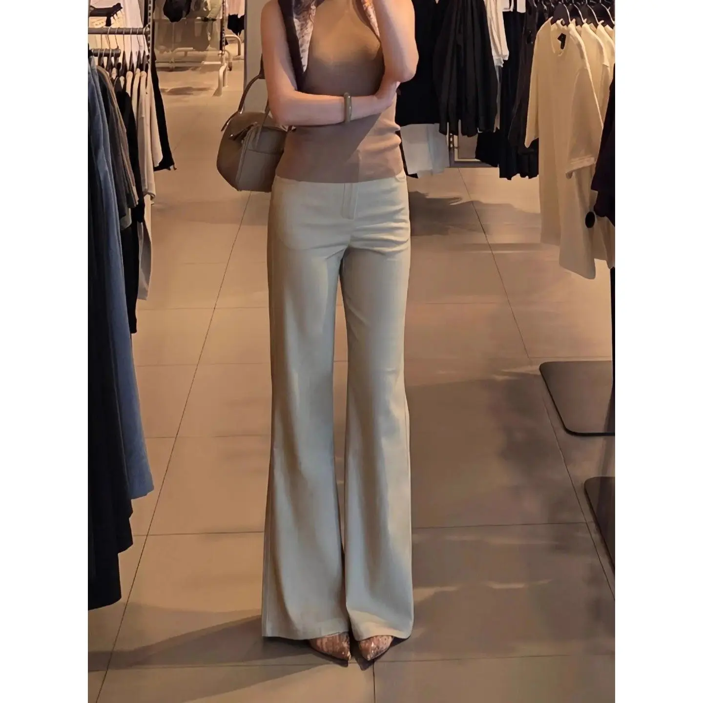 Khaki Women's 2026 Autumn and Winter New High-waisted Straight-leg Pants Drape Loose and Thin Casual Pants