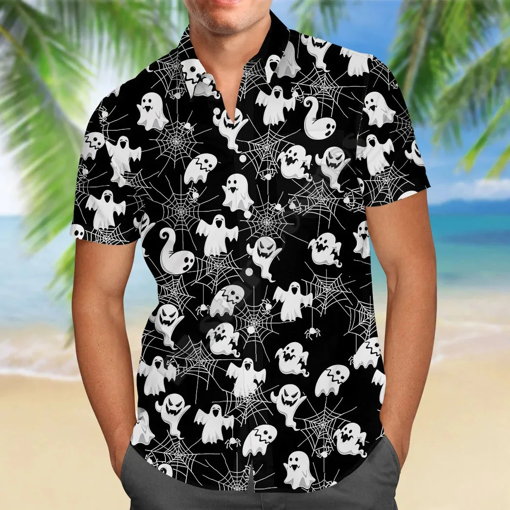 Boston Terrier Halloween Hawaii Shirt 3D Printed Beach Hawaiian Short Sleeve Streetwear Oversized Camisa Social Chemise Homme