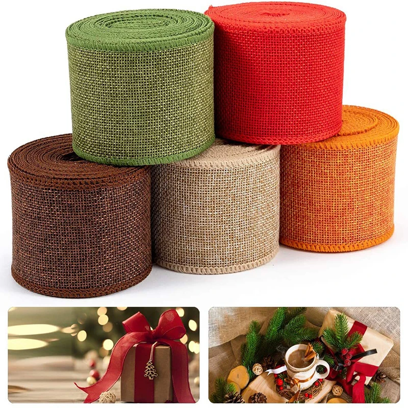 3M/Roll Burlap Ribbon 6cm Colorful Natural Jute Ribbon Jute Fabric Trims Ribbon for DIY Christmas Wrapping Crafts Wedding Decor