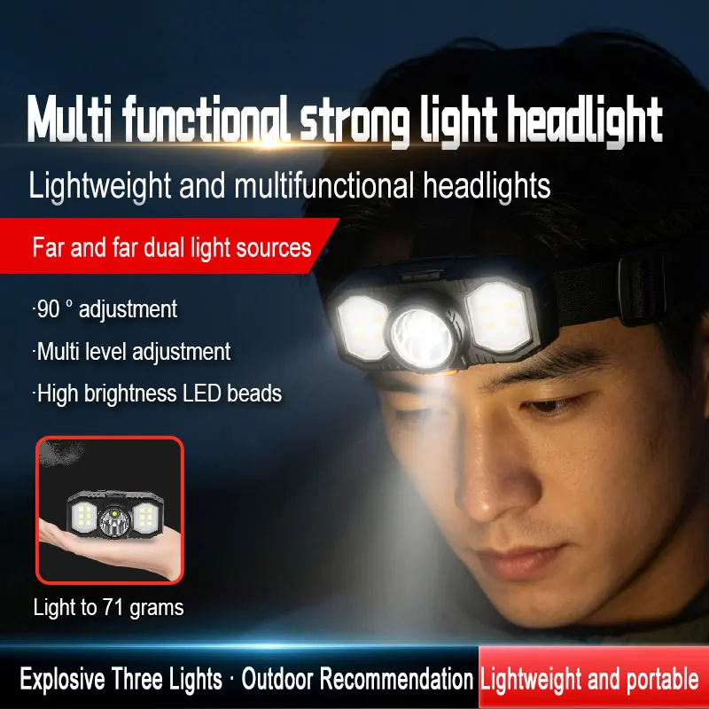 Outdoor LED Headlamp USB Rechargeable Head Torch Built-in Battery Portable Hiking Climbing Running Powerful Head Flashlight
