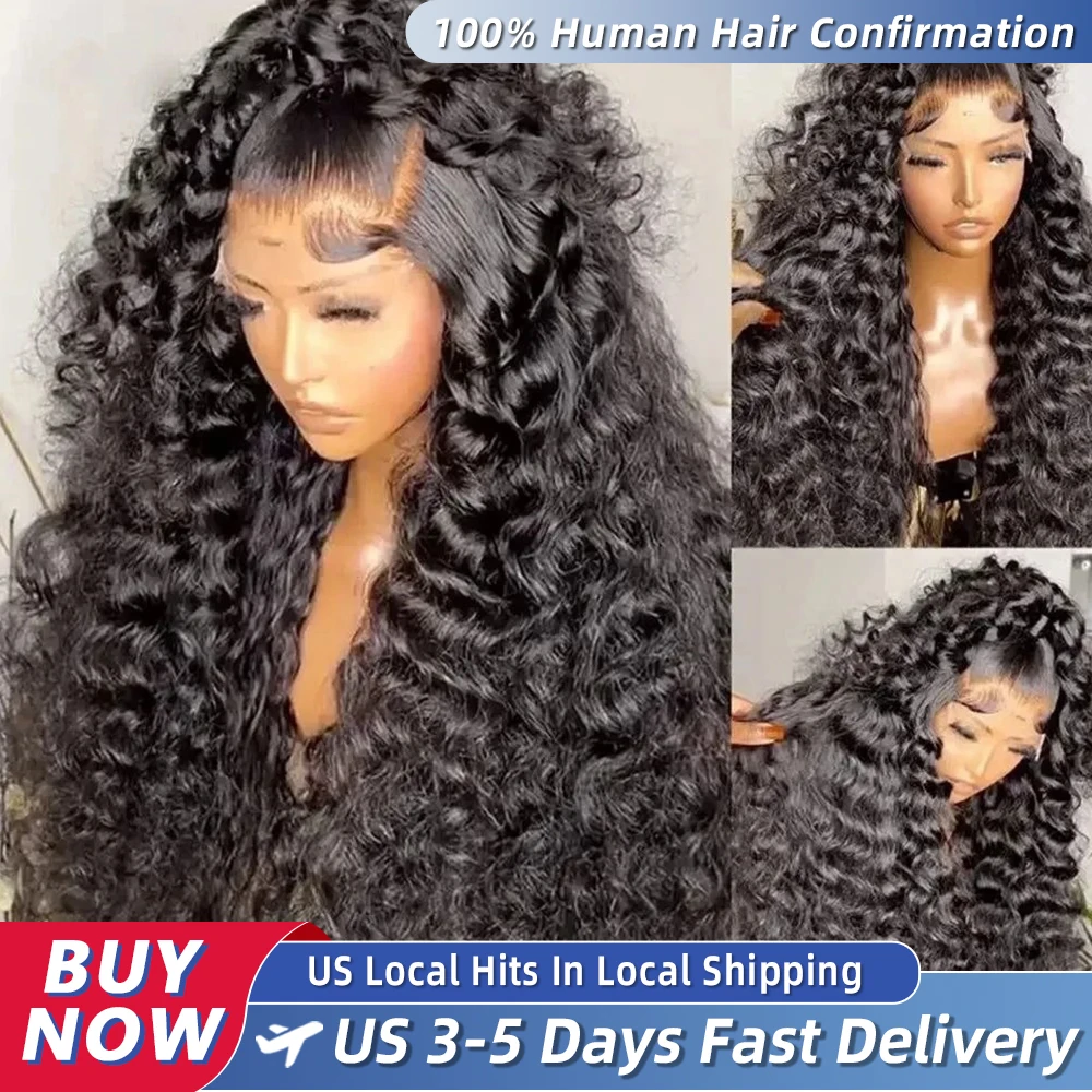 Curly ≥98% Human Hair Wigs 200% Real Density Water Deep Wave 13x6 13x4 HD Lace Front 360 Transparent Lace Frontal Wigs For Women 30 40 Inch Pre Plucked Lace Wigs Local Warehouse In The Us Ships Within Brazilian