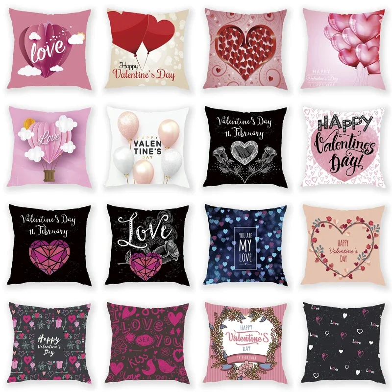 

Pink Series Ballon Heart Flower Pattern Printed Soft Square Pillowslip Polyester Cushion Cover Pillowcase Living Room Home Decor