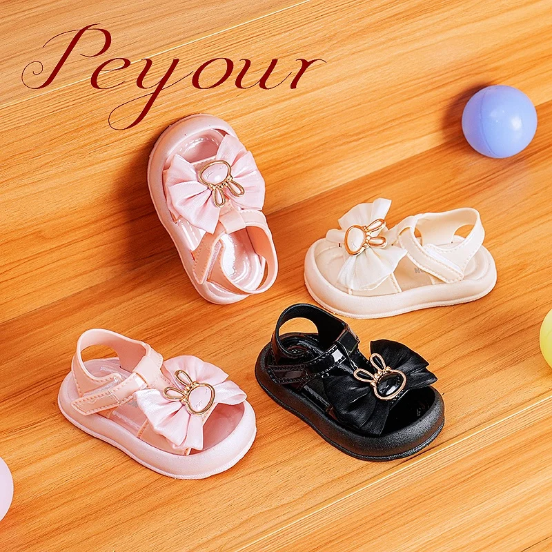 Trendy Cute Cartoon Sequin Bowknot Sandals For Baby Girls, Breathable Non-slip Walking Shoes For Summer