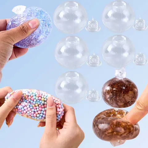6pcs Clear TPR Empty Ball Shell DIY Squishy Relief Squeeze Toy with Sealing Plug Blank Skin Fillable Bubble Ball Material