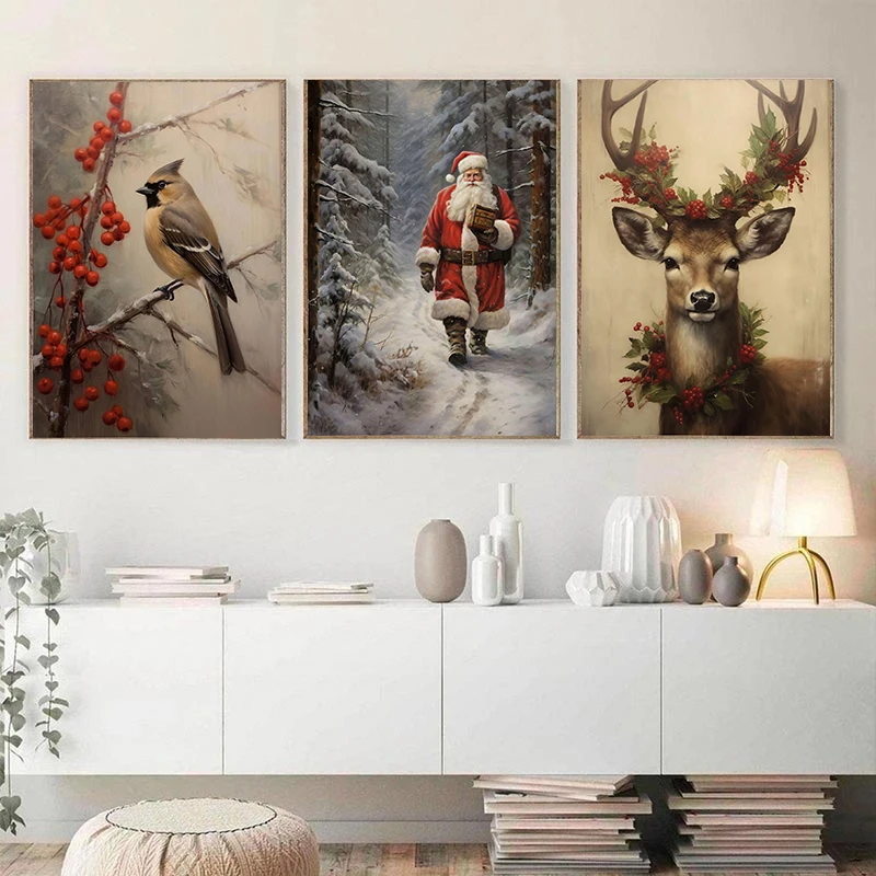 Christmas Santa Winter Gingerbread Man Reindeer Candy Poster Print Wall Art Pictures Canvas Painting Room Kitchen Home Decor