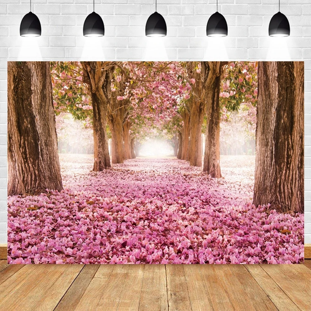 Frühlingsblume Bäume Hintergrund Natur Blumenwald Outdoor Geburtstag Party Porträt Hochzeit Fotografie Hintergrund Fotostudio