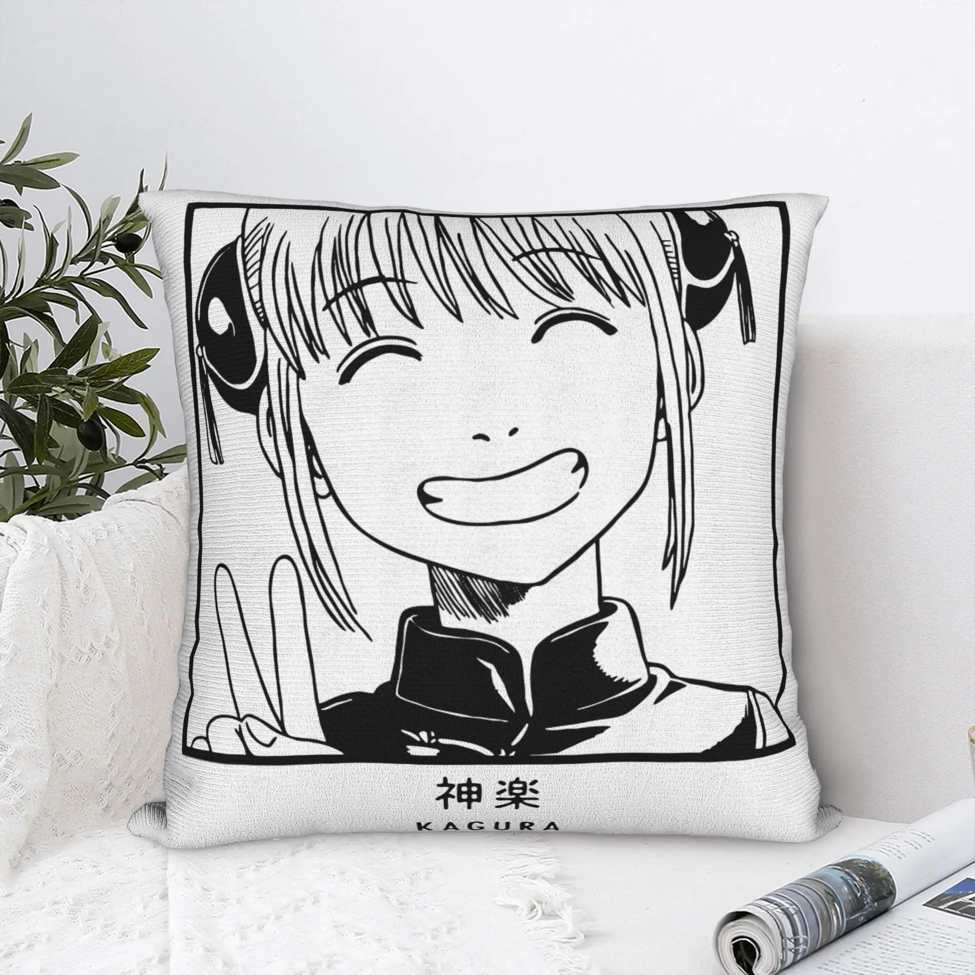 Gintama Kagura Peace Sign with Japanese Text Pillowcase Printed Fabric Cushion Cover Gift  Pillow Case Cover Home Square 45X45cm