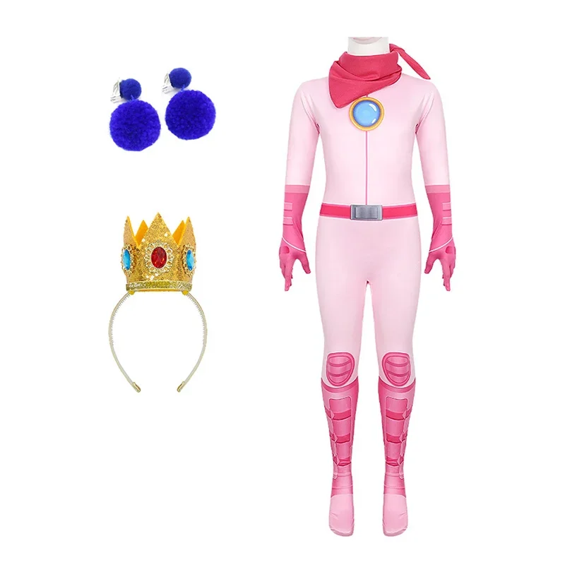 Summer New Pink Princess Peach Costume for Girls Carnival Birthday Party Dress Up Game Cosplay Jumpsuits Performance Clothing