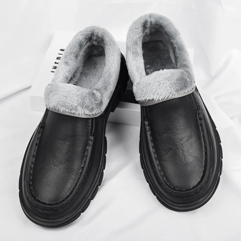 أحذية رجالية شتوية بدون كعب مقاومة للماء ومضادة للانزلاق، أحذية كاجوال جلدية مريحة، أحذية كاجوال عصرية باللون البني #2