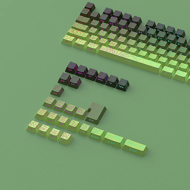 2025 Custom Matcha Contour 4.0 Keycaps Original Height 130-135 Keys Two-Color Gradient Keycaps Small Full Set Cracked Luminous