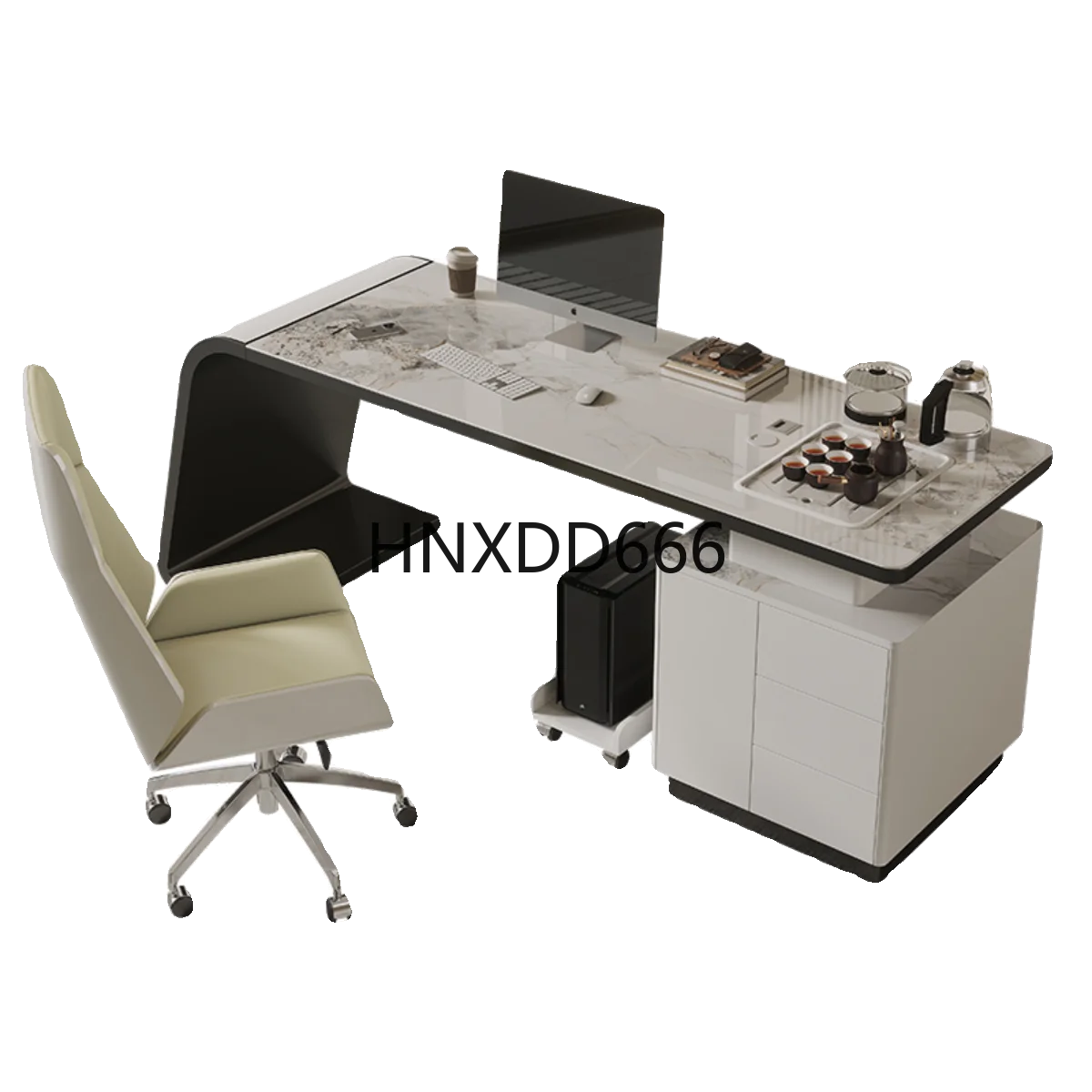 

Solid wood rock slab desk tea table integrated desk