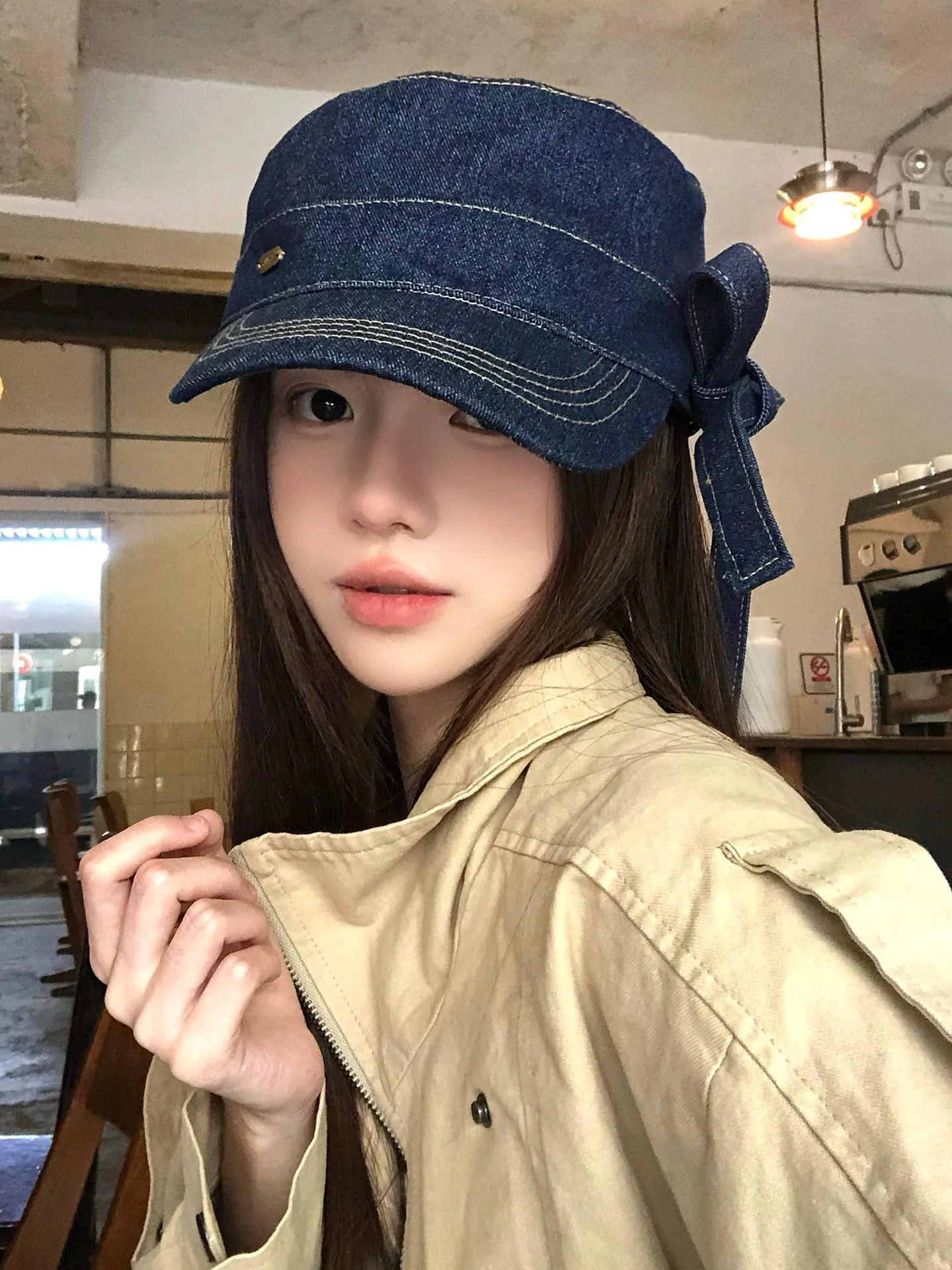 Retro Korean Style  Knot Cowboy Flat Top Riding Hat Women Fashionable Versatile Elegance Face Slimming Newsboy Artis...