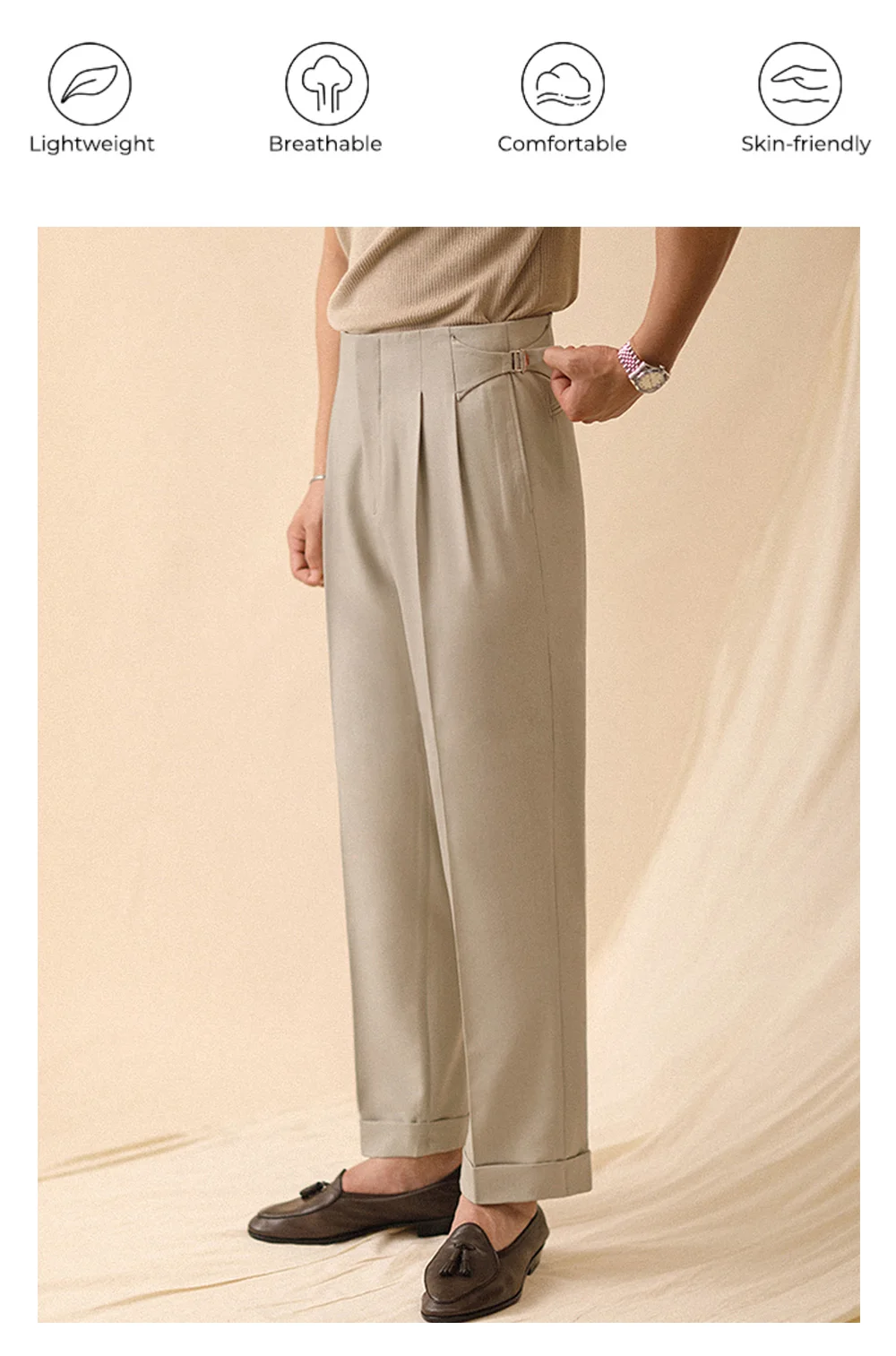 2026 NEUE Herren Plissierte Knopf-Hose mit Weitem Bein im Italienischen Neapolitanischen Stil für Business und Freizeit – Detail 5